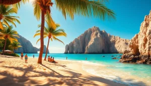 Stunning beach view showcasing the Best time to visit Cabo with golden sands and clear turquoise waters.