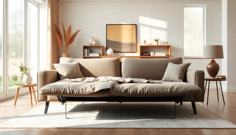 Discover a cozy sofa bed in UK decor, showcasing comfort and style in a modern living space.