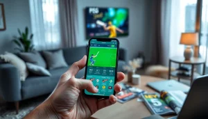 Engage with the best sports betting apps India displaying vibrant sports graphics on a smartphone interface.