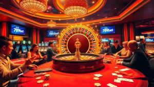 Gamblers enjoying a thrilling experience at the casino, capturing the essence of link 789bet amidst roulette and poker action.