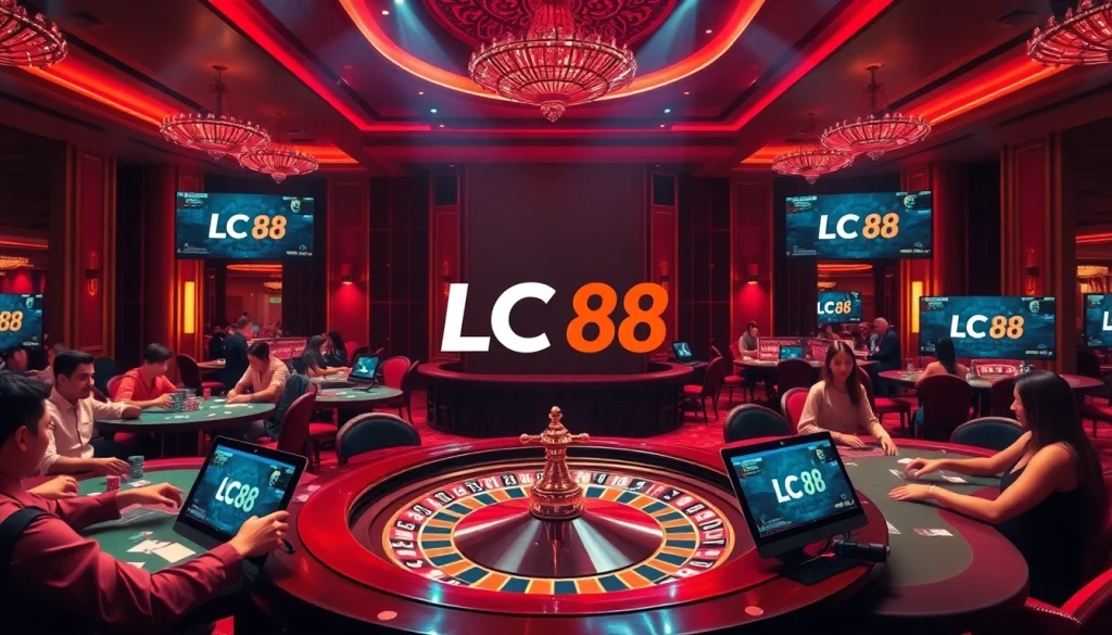 Players enjoying thrilling casino games at LC 88, showcasing excitement and luxury.