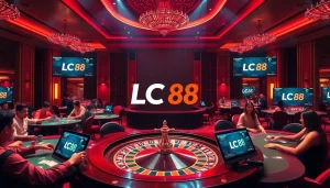 Players enjoying thrilling casino games at LC 88, showcasing excitement and luxury.