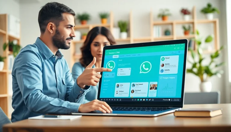 Utilizing WhatsApp Smart CRM to enhance business collaboration in a modern office.