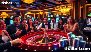 Experience the excitement at thabet.com with a vibrant casino scene filled with roulette and poker chips.