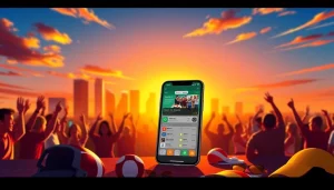 Engaging California sports betting scene with a smartphone and vibrant LA skyline in the background.