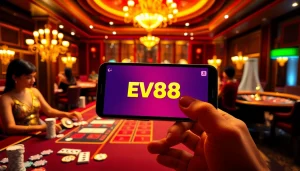 Engaged players experience the excitement of online gambling at EV88 with vibrant casino elements.