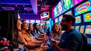 Kode4d gamers enjoying exciting online slots in a vibrant gaming lounge.