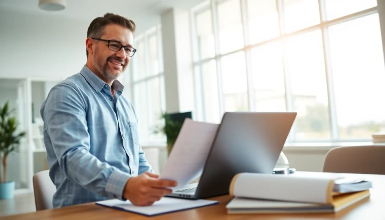 Florida Public Adjuster assisting a client in a bright, professional office environment.