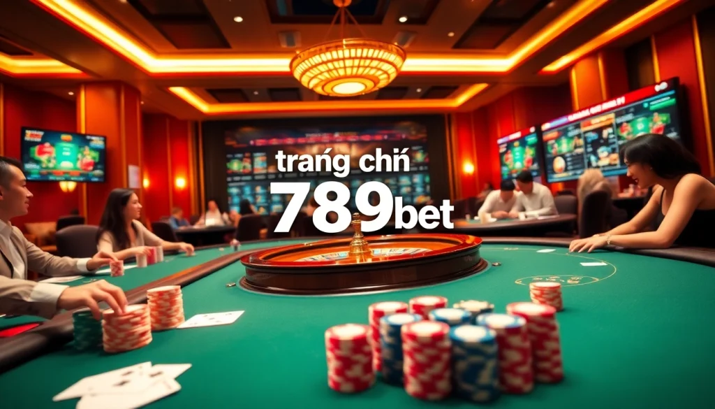 Engaging scene of online gambling at trang chủ 789bet featuring poker and roulette.