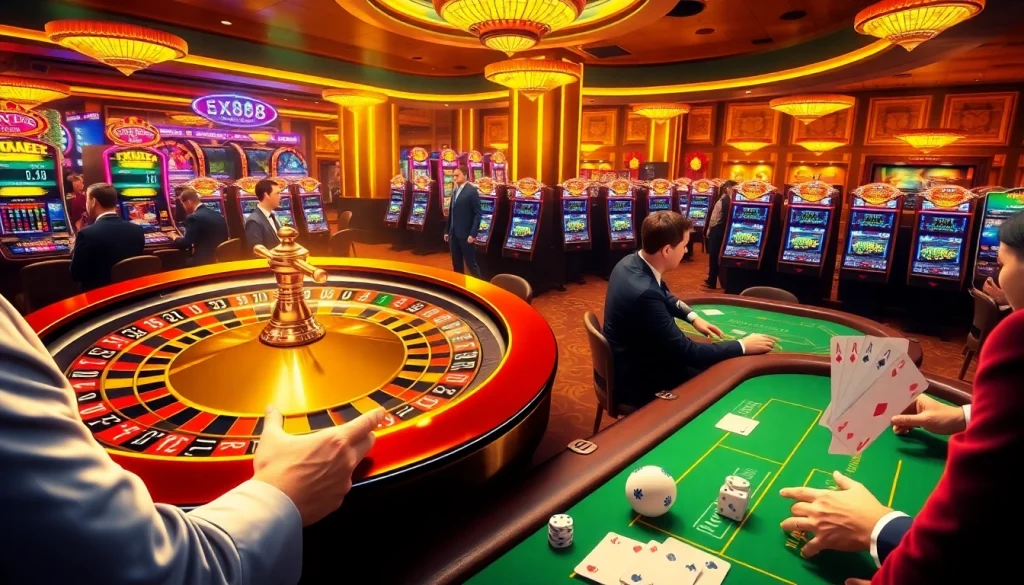 Experience intense gaming at XX88 COM with players betting on vibrant poker tables and roulette.