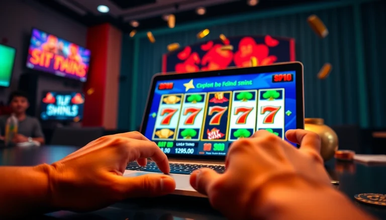 Exciting online slot hoki gaming scene with vibrant graphics and virtual coins.