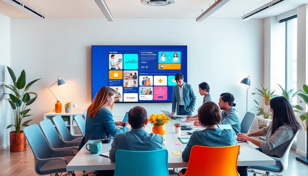 dịch vụ thiết kế website with a diverse team collaborating in a modern workspace