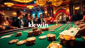 Experience the excitement of casino action with kk win at a vibrant baccarat table, complete with colorful chips and cards.