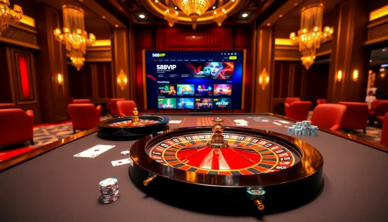 Experience excitement at Trang chủ S88VIP with cards, roulette, and a luxury casino ambiance.