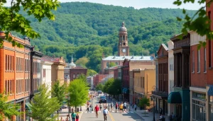 Discover the vibrant community life of Clarksburg with its historic buildings and lush parks.