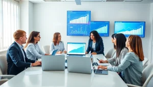 Engaged team providing VAT consultancy in Abu Dhabi, showcasing professionalism and teamwork in a modern office.