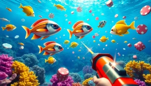 Bắn cá đổi thưởng 2025 game where players engage with colorful fish and casino elements, creating excitement and vibrant experiences.