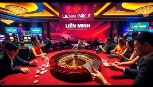 Engage in thrilling gameplay with Liên Minh KJC at a luxurious casino table.