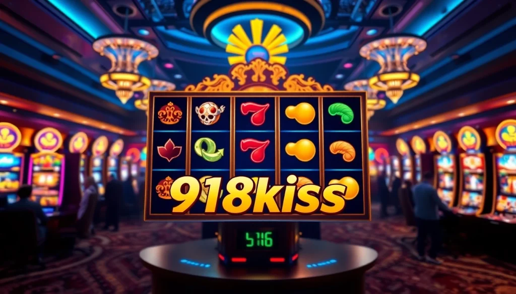 กดปั่นสล็อต 918kiss slot ที่มีสีสันสวยงามในสภาพแวดล้อมของคาสิโนที่คึกคัก