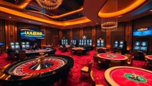 Experience the excitement of gambling at UU88 with vibrant roulette and poker tables.