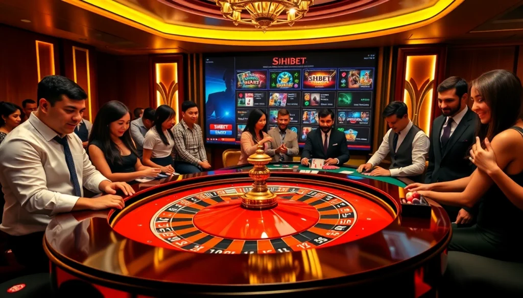 SHBET casino table with players engaging in an exciting gambling experience.