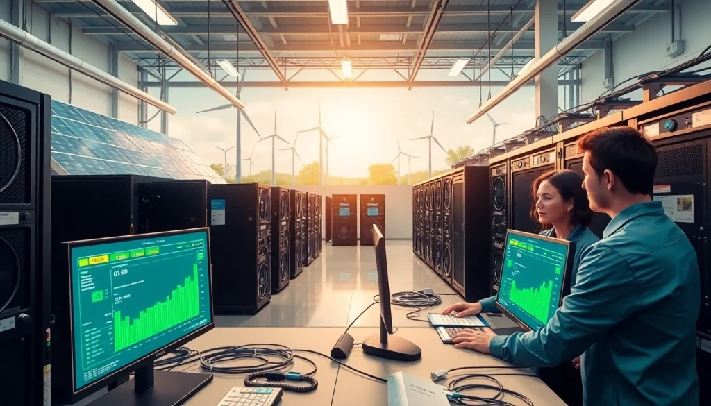 Cloud mining facility powered by renewable energy showcasing modern technology and sustainable practices.