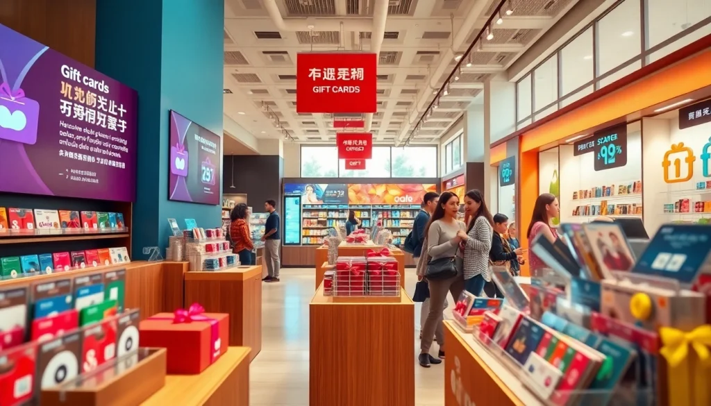 현대 소매 환경에서 다양성과 혁신을 보여주는 상품권카드의 화려한 진열.