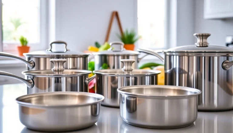 Showcase of stainless steel cookware NZ in a modern kitchen setting with vibrant vegetables.