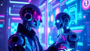Engaging NSFW AI chatbots in a vibrant digital landscape with neon colors.
