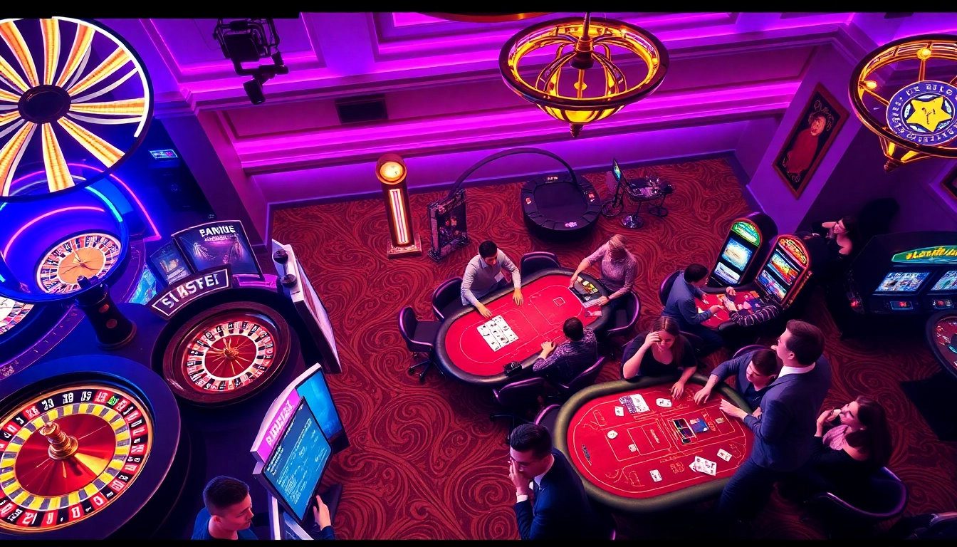 Engaging scene of BDJL members playing at an upscale casino featuring roulette and poker tables.