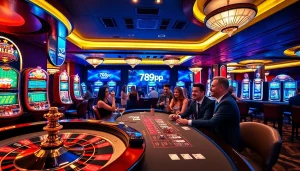 Experience exhilarating gameplay at https://789pp.nl/ with a vibrant casino atmosphere featuring roulette and slot machines.