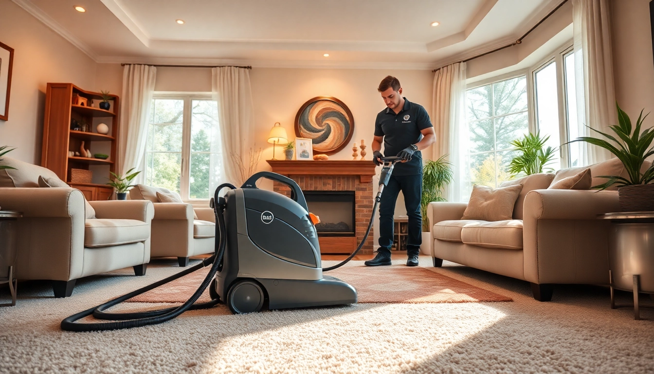 Professionals using carpet cleaners roseville ca in a bright living room to enhance clean carpets.