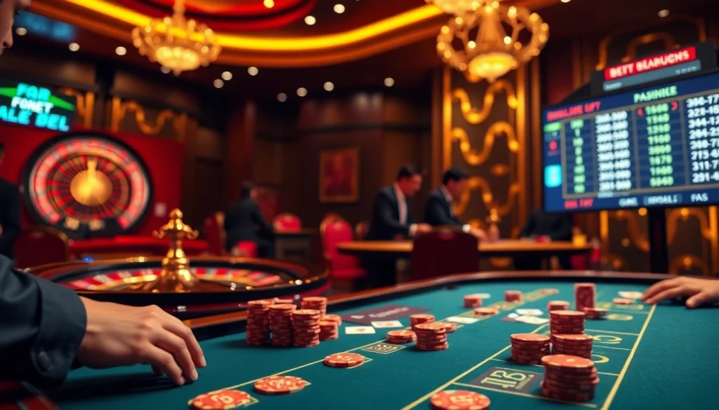 F8BET poker players in action at a luxurious casino table with vibrant atmosphere.