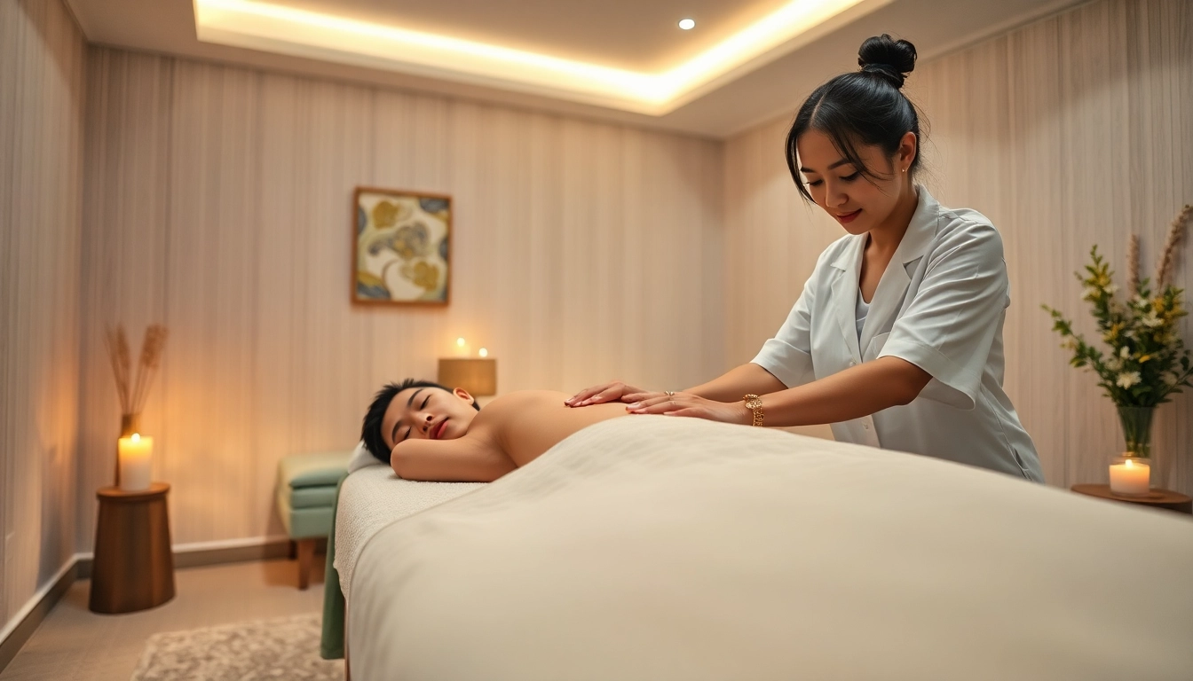 출장 massage therapy session in a tranquil setting, promoting relaxation.