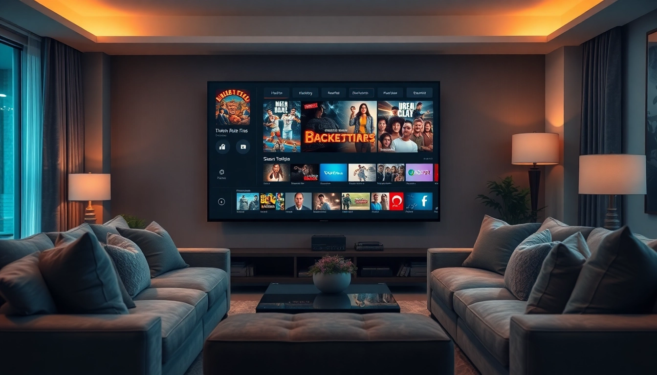 Iron TV Pro interface displayed on a modern living room TV, illustrating premium home entertainment.