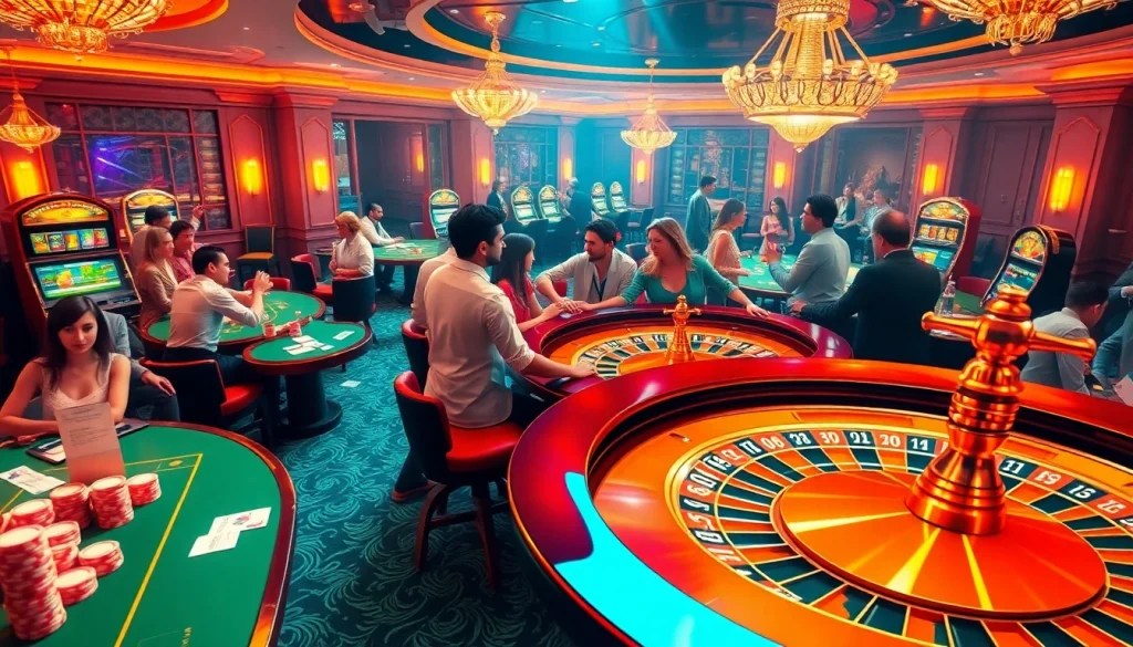 Experience the excitement of rikvip with vibrant gaming tables and thrilling casino elements.