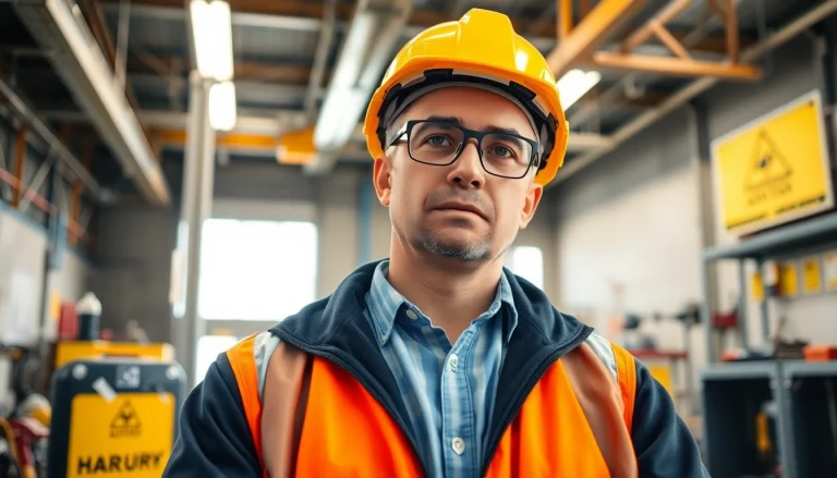 Evaluate physical hazards in an industrial space with a focused engineer and safety gear.