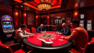 Experience the excitement of xin 88 with professional poker players at a luxurious casino table.