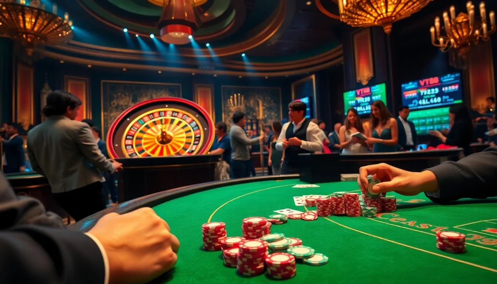 Gamble confidently on VT 88’s exciting casino games featuring vibrant tables and enthusiastic players.