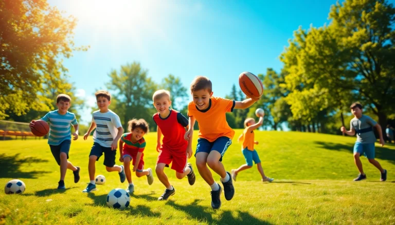 Engaged boys enjoying Multi Sports Camps for Boys with diverse athletic activities outdoors.