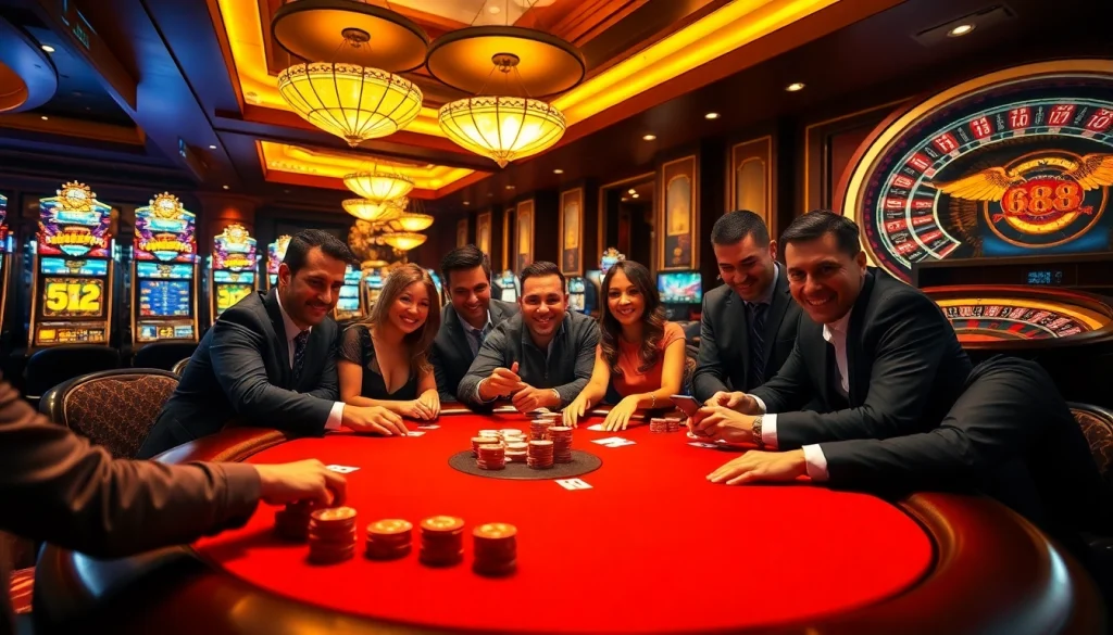 Players strategizing at the GG 88 poker table in a luxurious casino environment.