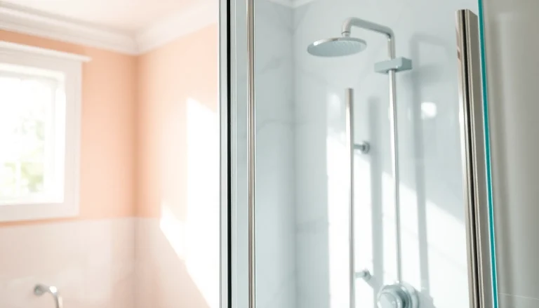 Stylish elegant shower doors enhancing a luxury bathroom with intricate detailing.