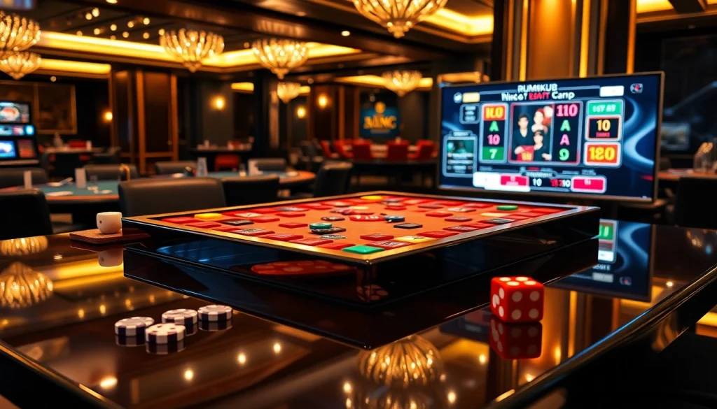 Experience thrilling רמיקוב אונליין action at a luxury casino table with vibrant tiles.
