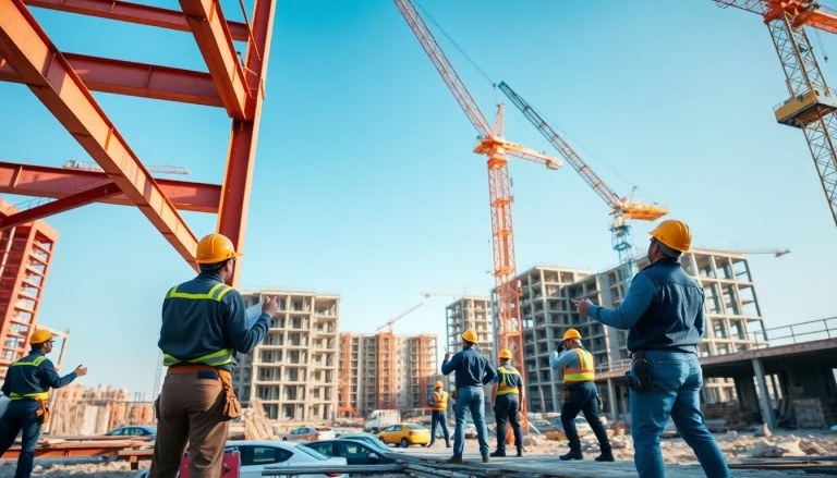 Expertise in structural steel installation showcased on a dynamic construction site with professionals at work.