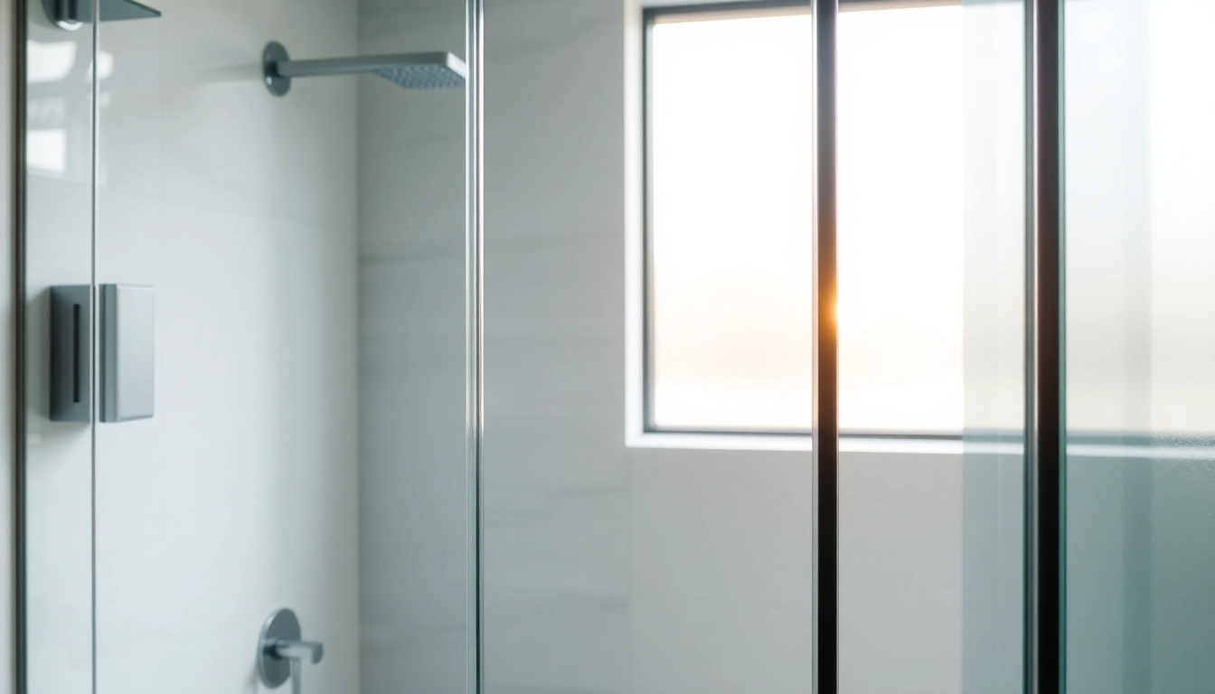 Exquisite sunney shower doors enhancing a modern bathroom space with sleek aesthetics and warm ambiance.