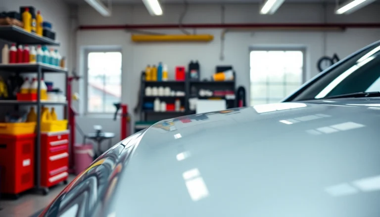 Experience the best car detailing Chattanooga TN with a shimmering car in a sleek workshop.