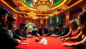 Strategically playing poker at a luxurious casino, showcasing hidden wiki links among the action.