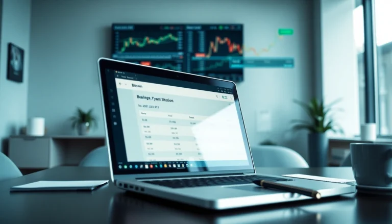 Acheter bitcoin en ligne sur un ordinateur portable dans un environnement moderne.