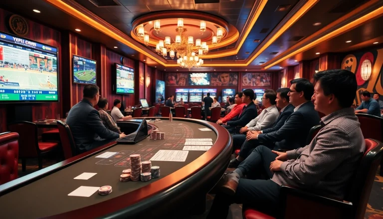 Engaged bettors placing wagers on sports at https://nk88s.com/the-thao-nk88/ with vibrant live action screens.