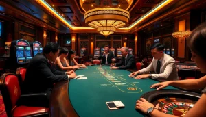 Exciting game action at SODO Casino with poker chips and cards on elegant tables.